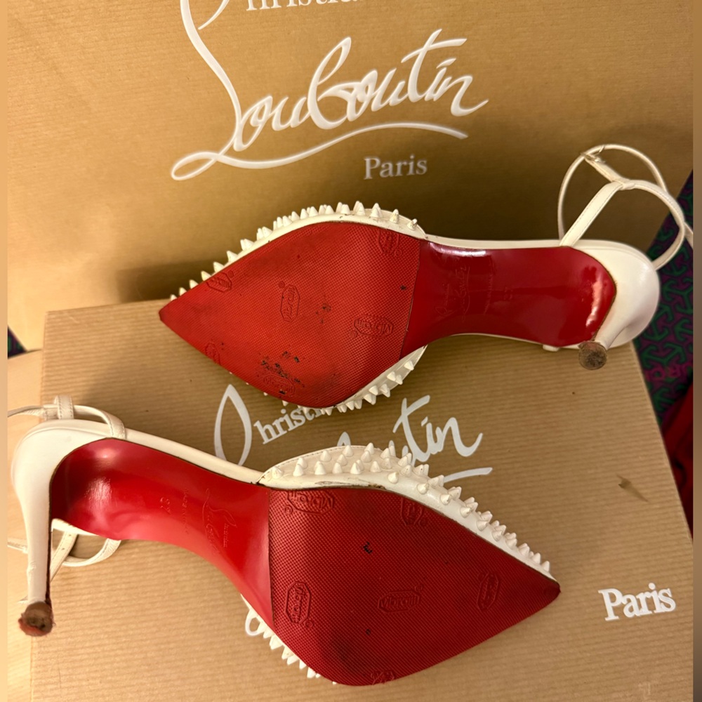 Christian Louboutin Baila Spike 100 Kid Neige size 7 designer stiletto heels - Picture 13 of 16